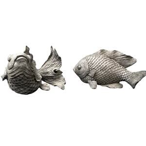 Gray Resin Koi Fish Figurines Set Of 2 Art Deco Carvings Medium Size